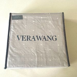 New Vera Wang Queen Sheet Set Satin Weave 100% Cotton Gray/White Dot Pattern